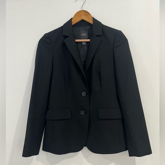 J. Crew Super 120s Double Button Jacket Womens Black Wool Blazer Work Career 0 - Picture 1 of 6